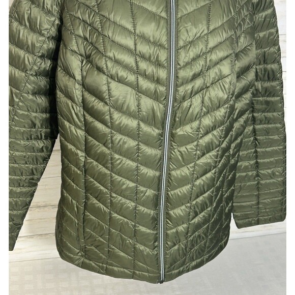 LANDS END Womens LARGE Primaloft Insulated Quilted Jacket Green Full Zip Hooded - Picture 3 of 16
